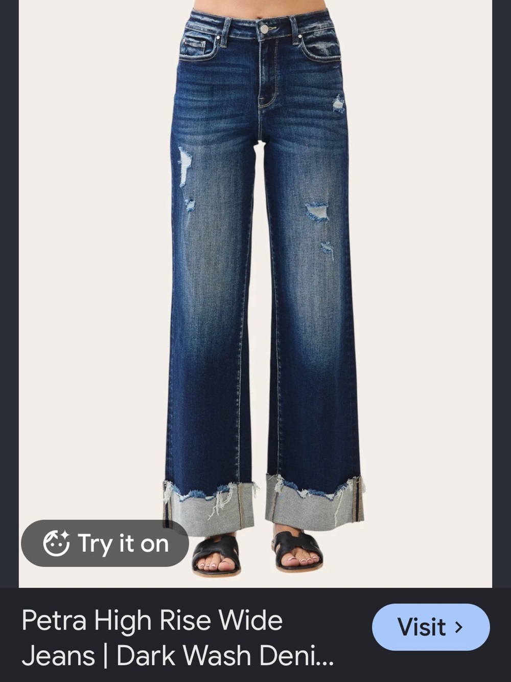 Petra High-Rise Wide Leg Jeans - Dark Blue Wash Sz 7/27